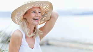 happy lady by the beach